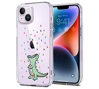 Unov Case Compatible with iPhone 14 Plus Case Clear with Pattern Slim Protective Soft TPU Bumper Embossed Design 6.7 Inch (Rainbow Dinosaur)
