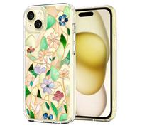 Unov Case Compatible with iPhone 15 5G Clear with Flower Glass Stained Floral Girly Pattern Slim Protective Soft TPU Bumper Embossed Design Back Cover