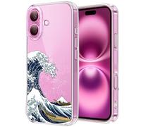Unov Case Compatible with iPhone 16 Case Clear with Design Embossed Pattern Soft TPU Bumper Slim Protective 6.1 Inch (Great Wave)