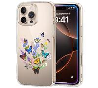 Unov Case Compatible with iPhone 16 Pro Max Clear with Design Embossed Floral Pattern Soft TPU Bumper Slim Protective (Flower Butterfly)