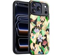 Unov Case Compatible with iPhone 17 Pro 5G Case with Flower Glass Stained Floral Girly Design Soft TPU Shock Absorption Slim Embossed Pattern Protective Back Cover