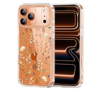Unov Case Compatible with iPhone 17 Pro Max 5G Clear with Flower Golden Floral Girly Design Embossed Pattern Soft TPU Bumper Slim Protective Back Cover