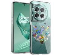 Unov Case Compatible with OnePlus 12 5G Case Clear with Design Soft TPU Shock Absorption Slim Embossed Pattern Protective 6.82 inches (Butterfly Flower)