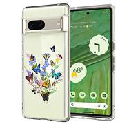 Unov Case Compatible with Pixel 7 Case Clear with Pattern Slim Protective Soft TPU Bumper Embossed Flower Design 6.3 Inch (Flower Butterfly)