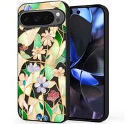 Unov Case Compatible with Pixel 9 Pixel 9 Pro (2024) 5G with Flower Glass Stained Floral Girly Design Soft TPU Shock Absorption Slim Embossed Pattern Protective Back Cover Case