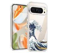 Unov Case Compatible with Pixel 9 Pro XL Case Clear with Design Soft TPU Shock Absorption Slim Embossed Pattern Protective Back Cover(Great Wave)