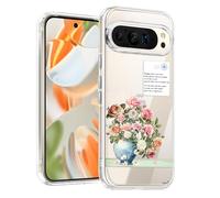 Unov Case Compatible with Pixel 9 Pro XL Case Clear with Design Soft TPU Shock Absorption Slim Embossed Pattern Protective Back Cover (Rose Bouquet)