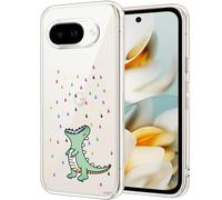 Unov Case Compatible with Pixel 9a 5G Case Clear with Rino Dragon Rainbow Dinosaur Design Soft TPU Shock Absorption Slim Embossed Pattern Protective Back Cover