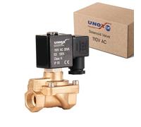 Unox 110V AC - 1/2" General Purpose Solenoid Valve Normally Closed, Brass Body, 0.5-16 Bars Working Pressure, for Water, Air, Brass Electric Solenoid Valve