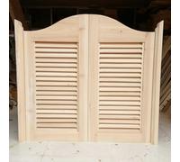 Unpainted Swinging Cafe Doors, Louvered Solid Wood Interior Kitchen Bathroom Decor Partition Door, with Metal Hinge & Hardware Kit, Easy to Install(120x100cm)