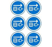 Unplug Socket Sign, 100mm Circle - Pack of 6 Stickers on A4 Sheet