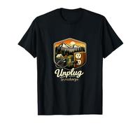 Unplug to Recharge Camping Mountain Badge Graphic T-Shirt