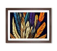 Unreal Bird Feathers BLK Framed Print | A4 Walnut Framed Wall Art | Ready to Hang | Modern Nature Picture | Living Room Bedroom Lounge Office