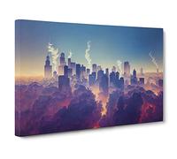 Unreal City Skyline Architecture Canvas Print | Gallery Wrapped 30mm Frame Wall Art | 30x20 inches | Ready to Hang | Contemporary Cityscape Picture | Living Room Bedroom Lounge Office