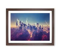 Unreal City Skyline Architecture Framed Print | A2 Walnut Framed Wall Art | Ready to Hang | Modern Cityscape Picture | Living Room Bedroom Lounge Office