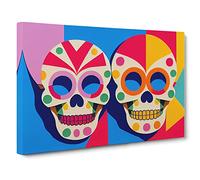 Unreal Floral Sugar Skulls Abstract Canvas Wall Art Print Ready to Hang, Framed Picture for Living Room Bedroom Home Office Décor, 30x20 Inch (76x50 cm)