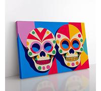 Unreal Floral Sugar Skulls Abstract Canvas Wall Art Print Ready to Hang, Framed Picture for Living Room Bedroom Home Office Décor, 60x40 cm (24x16 Inch)