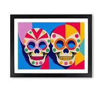 Unreal Floral Sugar Skulls Abstract Framed Wall Art Print A2 Black