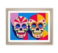 Unreal Floral Sugar Skulls Abstract Framed Wall Art Print A2 Oak
