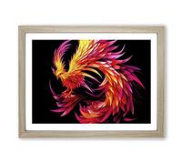 Unreal Phoenix Bird Abstract H1022 Framed Print for Living Room Bedroom Home Office Décor, Wall Art Picture Ready to Hang, Oak A3 Frame (46 x 34 cm)