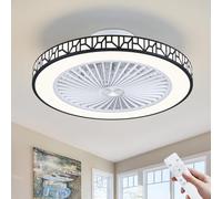 UNRRYI Low Profile Ceiling Fans with Lights and Remote, 6 Speeds 48cm Reversible Bladeless Ceiling Fans，Dimmable Quiet Fan Lights Ceiling for Bedroom Fandelier Ceiling Fan with Light