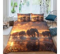 UNRXJZLVM 3D Printed African Sunset Elephant Duvet Cover Microfiber Bedroom Décor Wildlife Animals Bedding Set Soft Breathable for Adult Room Single（135x200cm）