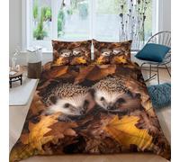 UNRXJZLVM 3D Printed Autumn Hedgehog Microfiber Duvet Cover Soft Bedroom Decor Animal Bedding Set for Adults Teenagers Single（135x200cm）