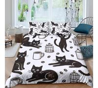 UNRXJZLVM 3D Printed Black Cat Pattern Duvet Cover Microfiber Soft Bedding Set Bedroom Decor for Adults Teens Single（140x200cm）