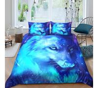 UNRXJZLVM 3D Printed Blue Wolf Pattern Duvet Cover Microfiber Bedroom Decor Wolf Bedding Set Soft Breathable for Adults Gift King（220x240cm）