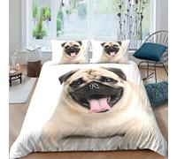 UNRXJZLVM 3D Printed Cartoon Pug Duvet Cover Microfiber Bedroom Decor Smiling Dog Bedding Set for Adults All Seasons Single（140x200cm）