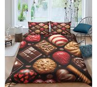 UNRXJZLVM 3D Printed Chocolate Pattern Duvet Cover Microfiber Bedroom Decor Chocolate Bedding Set Soft Breathable for Home Gift Single（135x200cm）