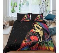 UNRXJZLVM 3D Printed Colorful Ghost Face Duvet Cover Microfiber for Adults Bedroom Decor Vibrant Scream Bedding Set Super king（260x220cm）