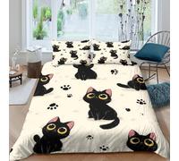 UNRXJZLVM 3D Printed Cute Black Cat Duvet Cover Microfiber Bedroom Decor Black Cat Print Bedding Set Soft Skin-Friendly Gift for Home Single（140x200cm）