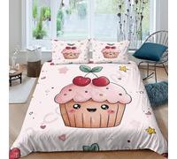 UNRXJZLVM 3D Printed Cute Cartoon Cupcake Duvet Cover Microfiber Bedroom Decoration Sweet Muffin Bedding Set for Teens Adults Soft All Seasons Double（200x200cm）