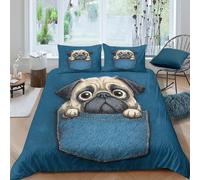 UNRXJZLVM 3D Printed Cute Pug Microfiber Duvet Cover Set for Adults Dog Pattern Bedding Set Soft Breathable Bedroom Decor Double（200x200cm）