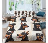 UNRXJZLVM 3D Printed Doberman Design Duvet Cover Microfiber Adult Bedroom Decor Dog Pattern Bedding Set Single（140x200cm）