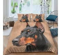 UNRXJZLVM 3D Printed Doberman Design Duvet Cover Microfiber Bedroom Decor Dog Bedding Set for Adults Soft Breathable All Season Single（140x200cm）
