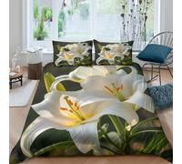 UNRXJZLVM 3D Printed Easy Care Microfibre white lily flowers Bed Quilt Cover All Season Bedding Sets with Pillow Cases botanical garden Duvet Cover Sets Easy Care for Home Decor King（220x240cm）