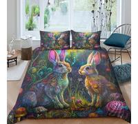UNRXJZLVM 3D Printed Enchanted Forest Rabbit Duvet Cover Microfiber Bedroom Decor Rabbit Bedding Set Soft Breathable for Adults and Teens Double（200x200cm）