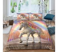 UNRXJZLVM 3D Printed Fantasy Unicorn Duvet Cover Microfiber Bedroom Decor Rainbow Unicorn Bedding Set Soft Breathable for Adults Teens King（220x240cm）