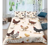 UNRXJZLVM 3D Printed Farmhouse Rooster Hen Pattern Microfiber Duvet Cover Country Bedroom Decor Hen Bedding Set, Soft Breathable for Home King（220x240cm）
