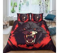 UNRXJZLVM 3D Printed Fierce Wolf Duvet Cover Microfiber Double Bedroom Decor Wolf Pattern Bedding Set Soft Breathable for Teens Adults King（220x240cm）