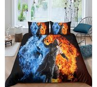 UNRXJZLVM 3D Printed Fiery Ice Duvet Cover Microfiber Bedroom Decor Flame Frost Bedding Set Soft Breathable for Adults Teens King（220x240cm）
