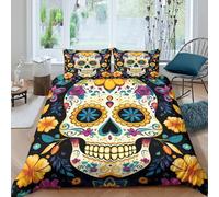 UNRXJZLVM 3D Printed Floral Skull Duvet Cover Microfiber Bedroom Decor Colorful Skeleton Bedding Set Soft Breathable for Home Teens Single（135x200cm）