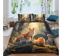 UNRXJZLVM 3D Printed Forest Animals Duvet Cover Microfiber Bedroom Decor Woodland Creatures Bedding Set Soft Breathable for All Season Home Single（135x200cm）