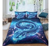 UNRXJZLVM 3D Printed Futuristic Dragon Microfiber Duvet Cover Bedroom Decor Blue Dragon Bedding Set Soft Breathable for Adults Teens Single（140x200cm）