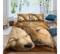 UNRXJZLVM 3D Printed Golden Retriever Pattern Duvet Cover Microfiber Bedroom Decor Dog Bedding Set Soft Breathable for Home Single（135x200cm）