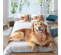 UNRXJZLVM 3D Printed Golden Retriever Pattern Duvet Cover Microfiber Bedroom Decor Dog Lover Bedding Set Soft Breathable for Home Use Single（140x200cm）