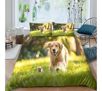 UNRXJZLVM 3D Printed Golden Retriever Pattern Duvet Cover Microfiber Bedroom Decor Pet Dog Bedding Set Soft Breathable for Adults and Teens Single（135x200cm）