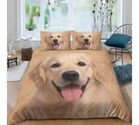 UNRXJZLVM 3D Printed Golden Retriever Pattern Microfiber Duvet Cover Soft Adult Teen Bedroom Decor Dog Lover Bedding Set Single（135x200cm）